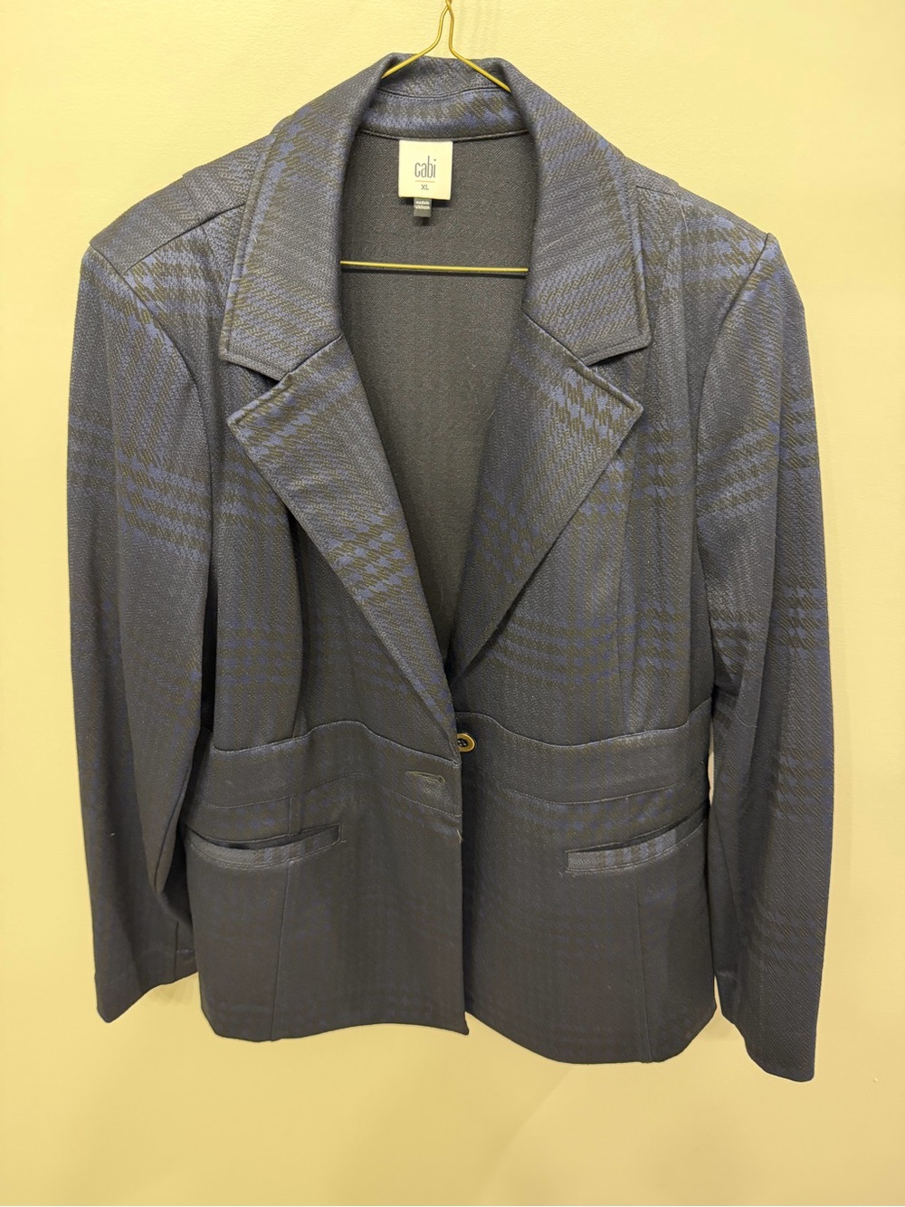 CAbi Navy Plaid Single-Button Blazer